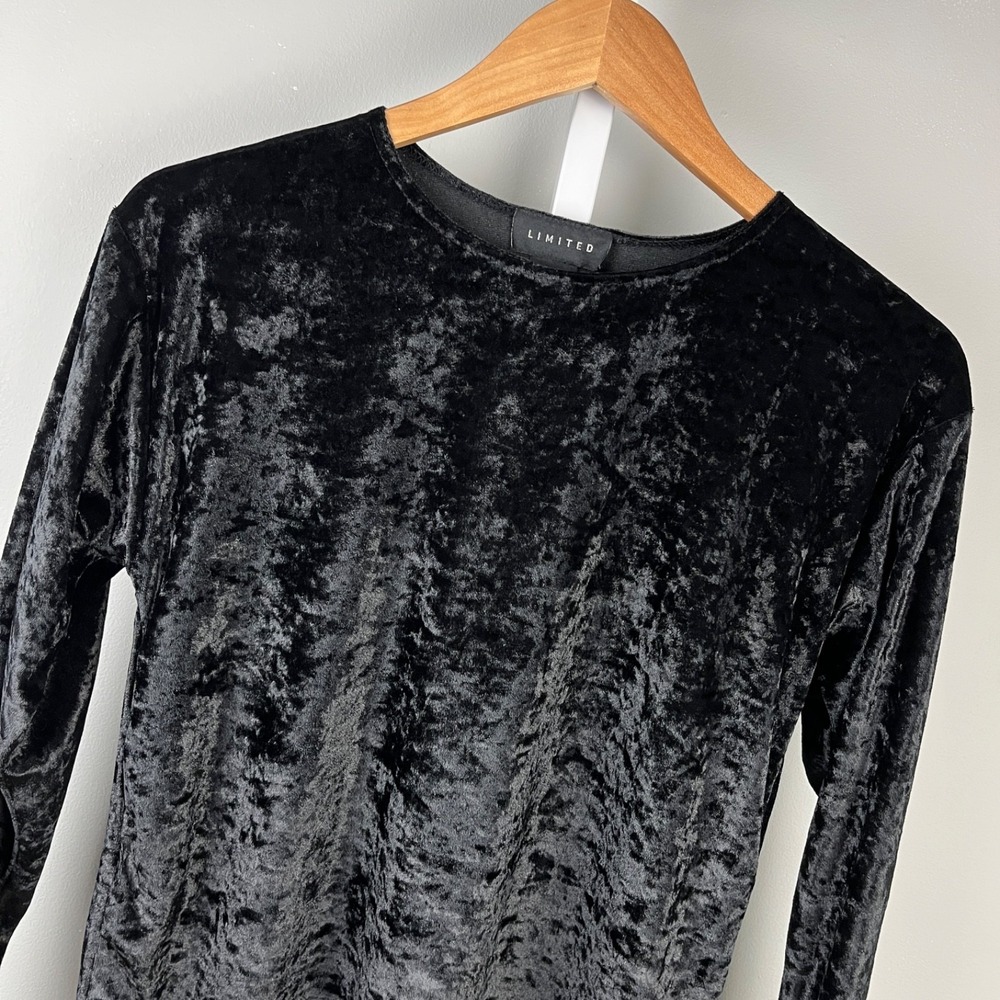 Vintage 90s Limited Black Velvet Top Shirt Womens M Long Sleeve Dark Whimsigoth